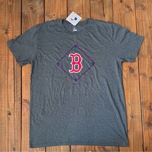 Boston Red Sox Gray Tee with Red and Blue Diamond Logo Mens Large